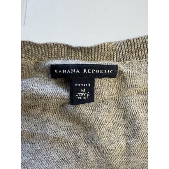 Banana Republic Cardigan Sweater Womens Petite Medium Brown Woven Ruffle Placket - Picture 3 of 6